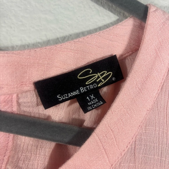 Suzanne Betro Blush Textured Tunic Plus Size 1X Floral Blouse Sheer Feminine - Picture 4 of 15